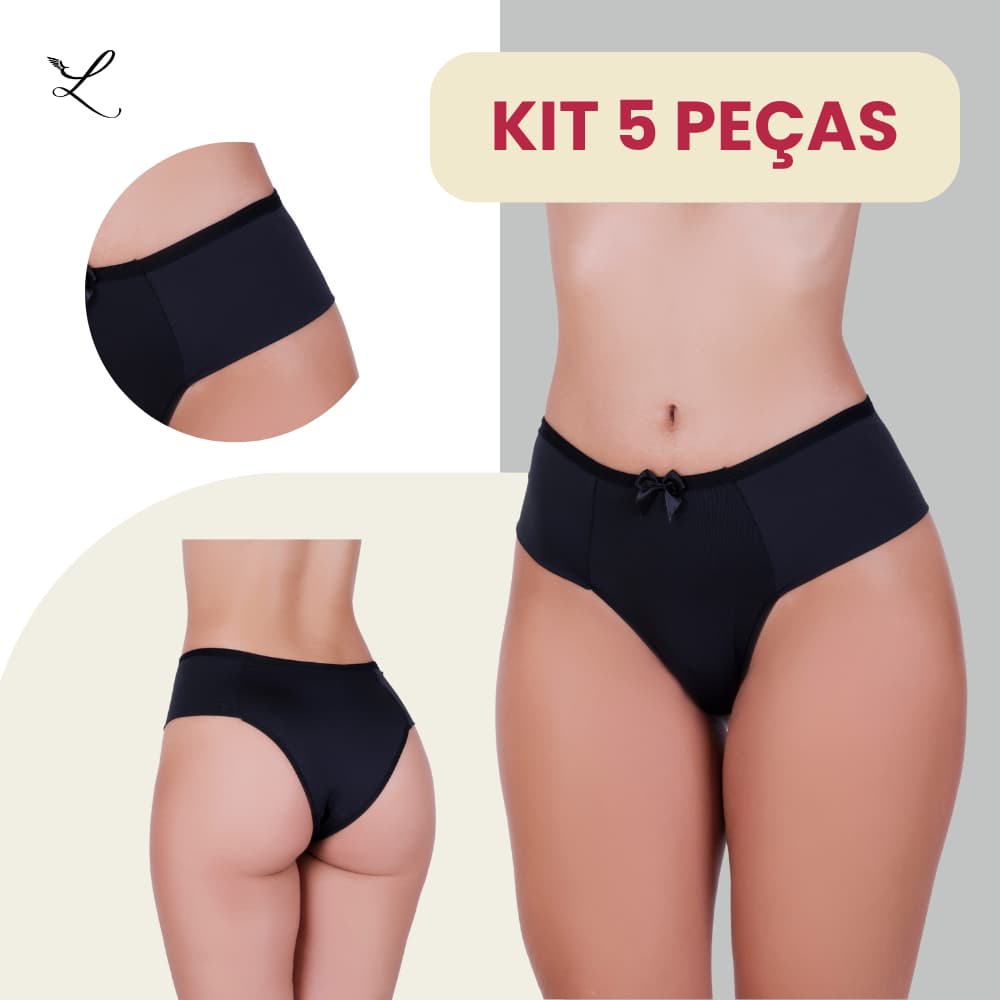 Kit 5 Calcinhas Femininas Conforto Cintura Alta Pala Dupla