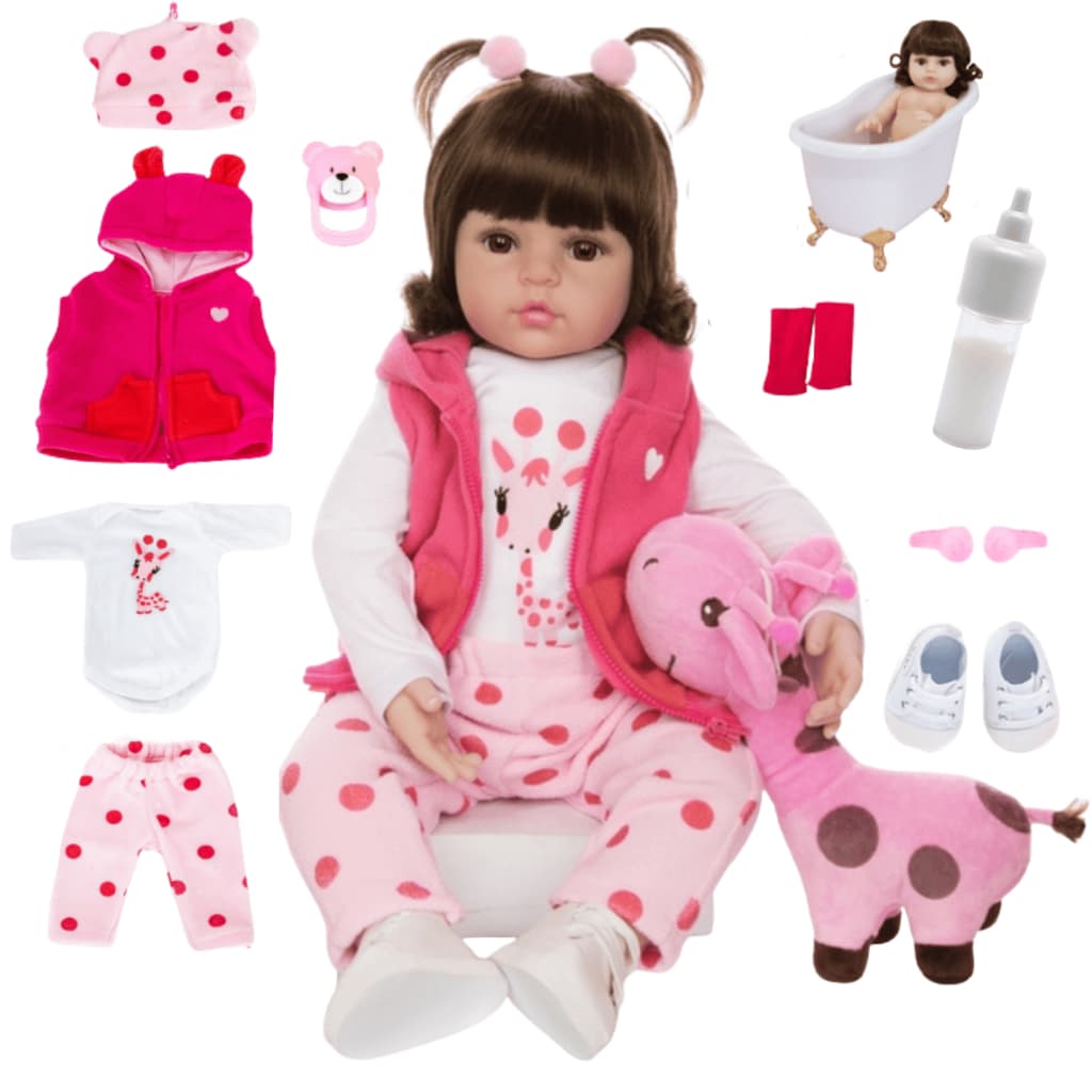 Boneca Bebê Reborn Girafinha Realista Silicone Menina Pode Dar Banho