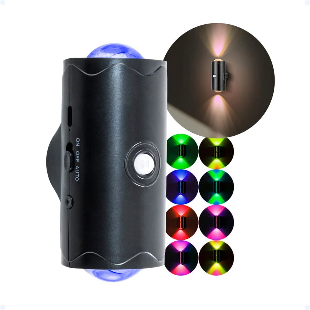 Arandela De Parede Sem Fio Recarregável Luminária Sensor de Movimento LED RGB Com Facho Duplo
