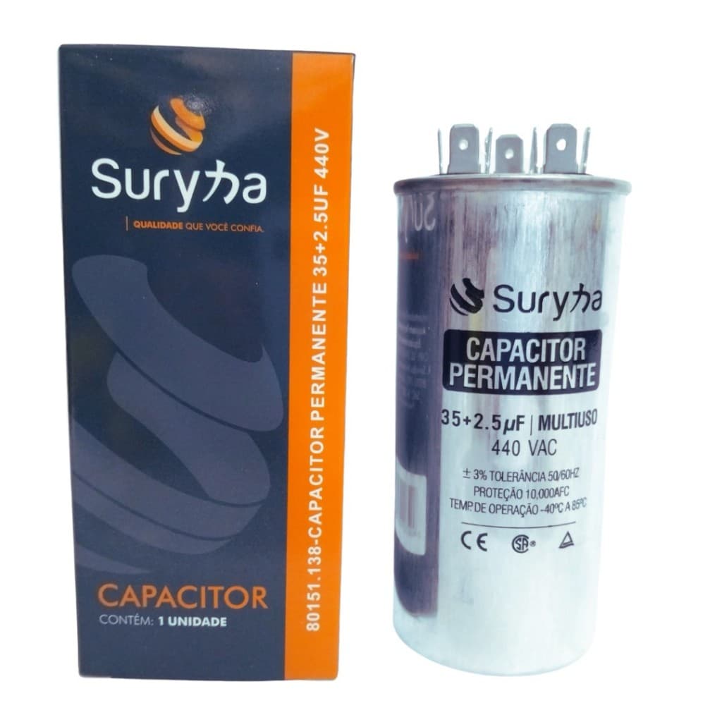 CAPACITOR PERMANENTE 35+2.5UF 440V SURYHA ArCondicionado compressor do motor ventilador Split Janela