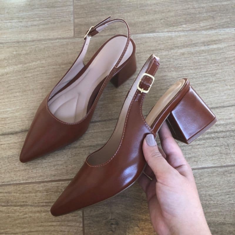 Scarpin Feminino Slingback Salto Médio Elegante Bico Fino Social Casual Trabalho Festa Moda Luxo