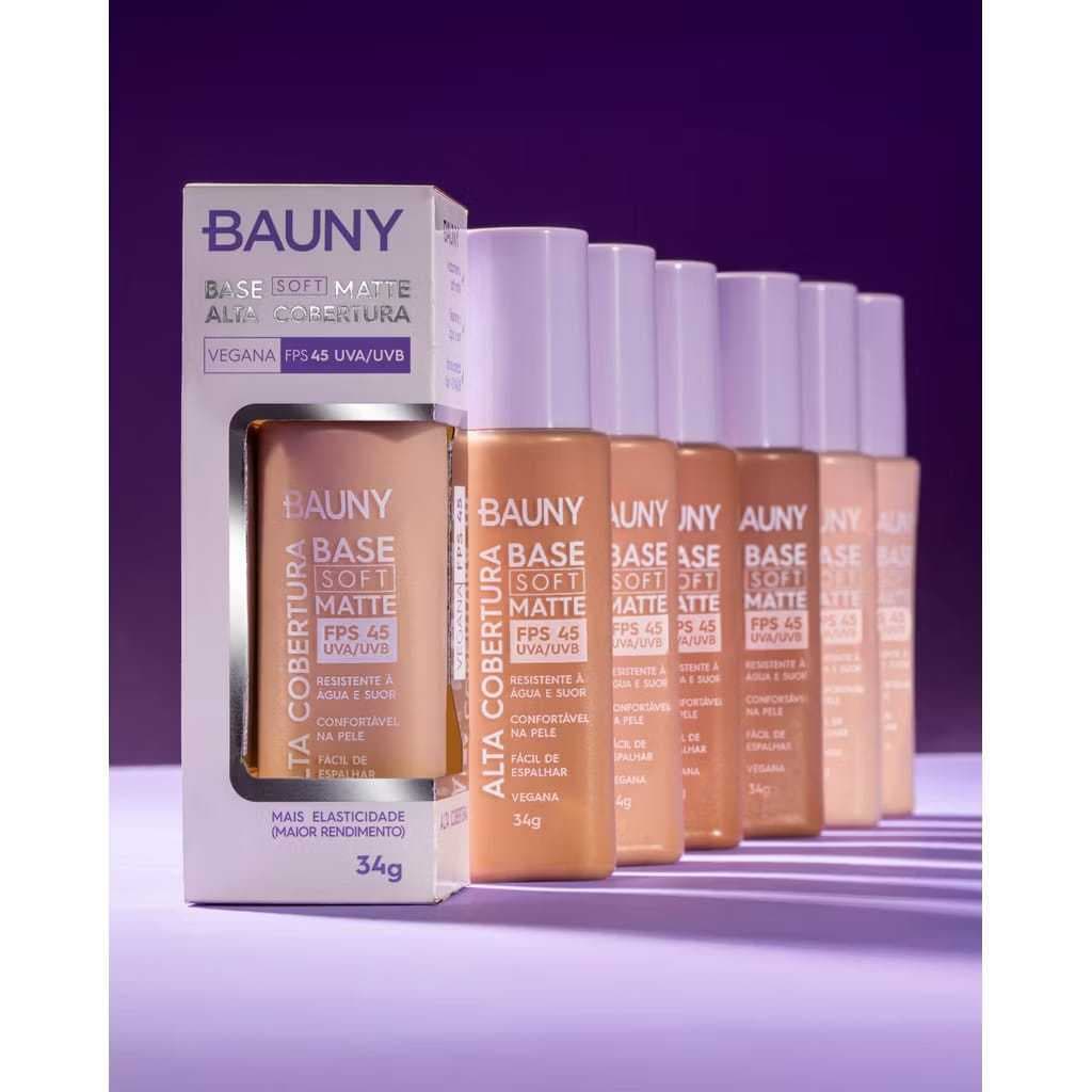 BASE SOFT MATTE ALTA COBERTURA COM PROTEÇÃO DE FPS45 DA BAUNY