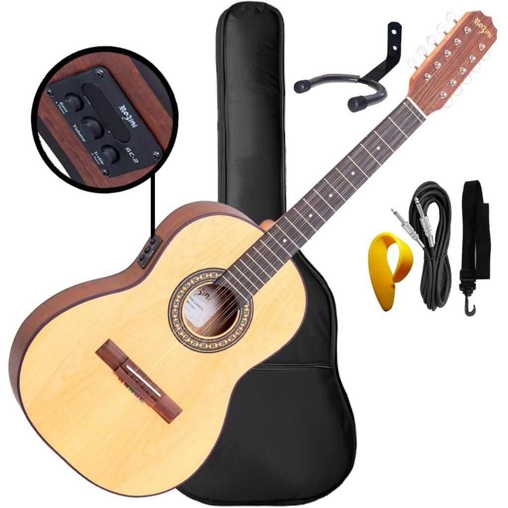 Viola Caipira Eletroacústica Clássica Rozini RV155 Ativa Kit Com Suporte
