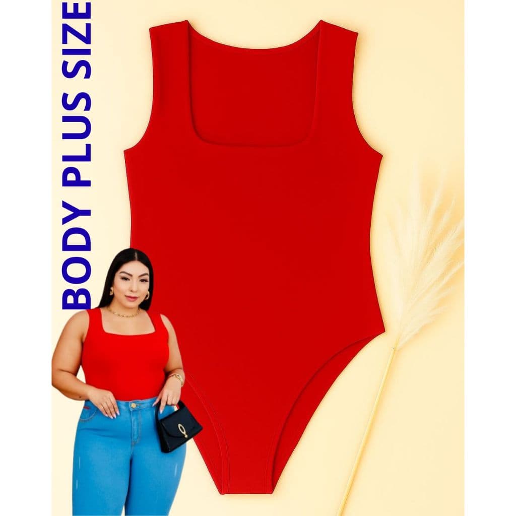 Body Plus size decote quadrado Regata Casual e Confortavel