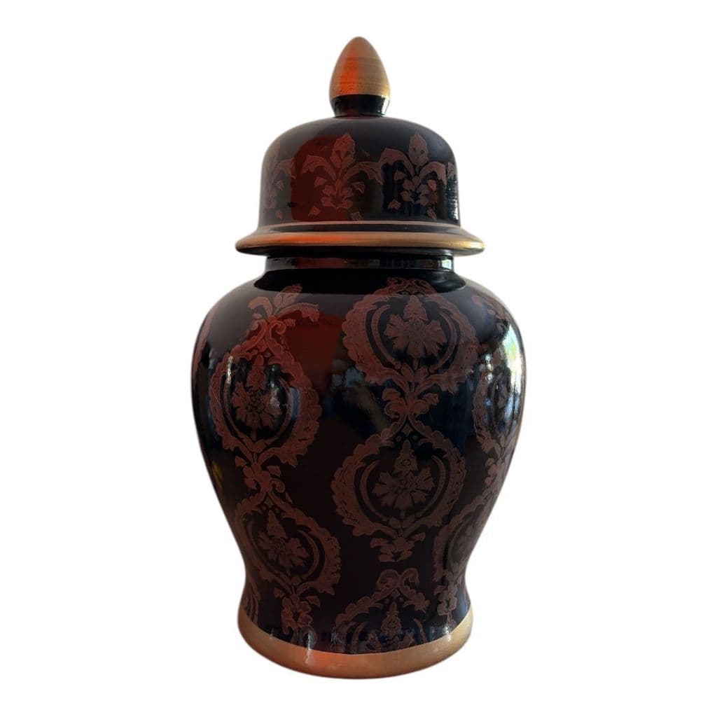 Potiche Cerâmica Vaso Tampa 44cm Importado China Decoração Preto