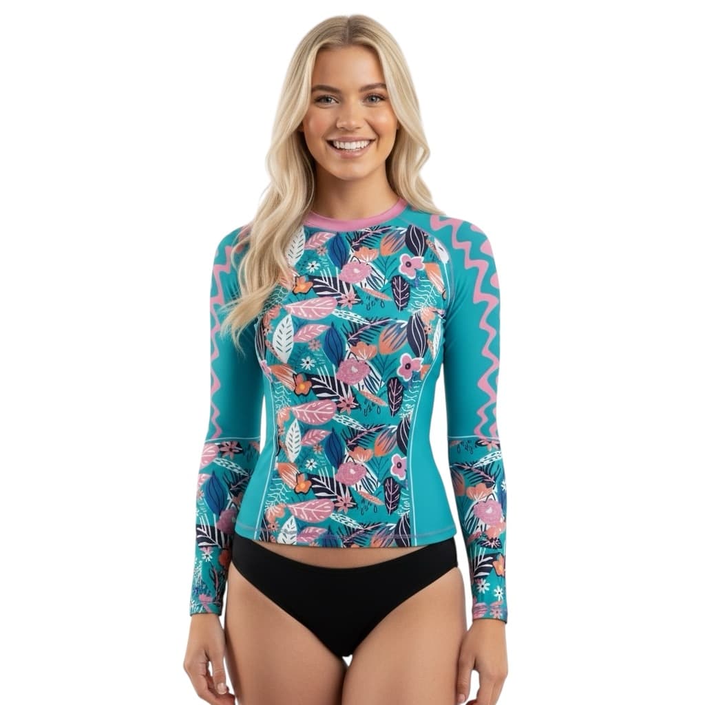 Camiseta Manga Longa Feminina Moda Praia Uv50+ Térmica Suplex Florida Turquesa