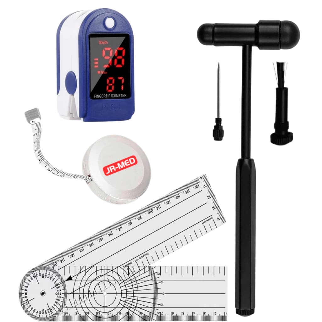 Kit Fisioterapia Avaliação Física Goniômetro Martelo Buck Trena Oximetro