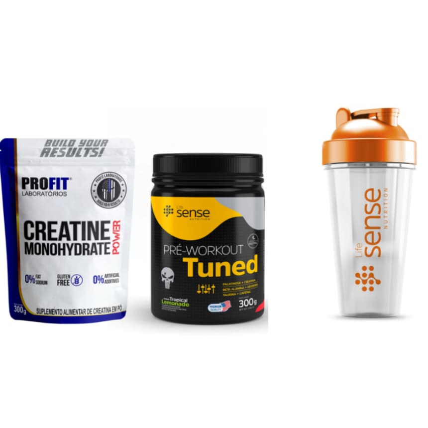 Kit Pré Treino Tuned - 300gr + CREATINE MONOHYDRATE POWER REFIL + Coqueteleira 600ml