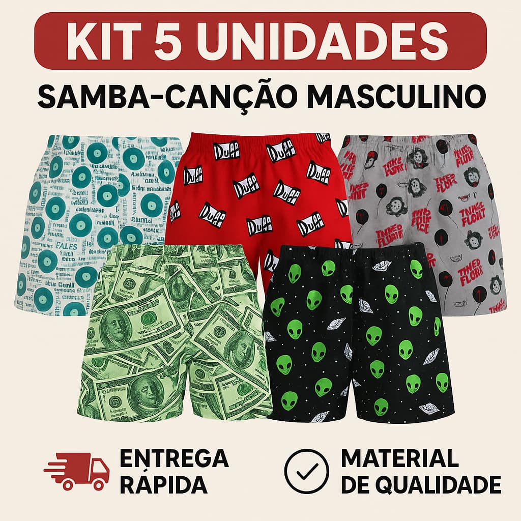 Kit Com 5 Samba Canção Multmarcas Roupa De Dormir De Homem Cueca De Dormir Short De Dormir Homem Masculino