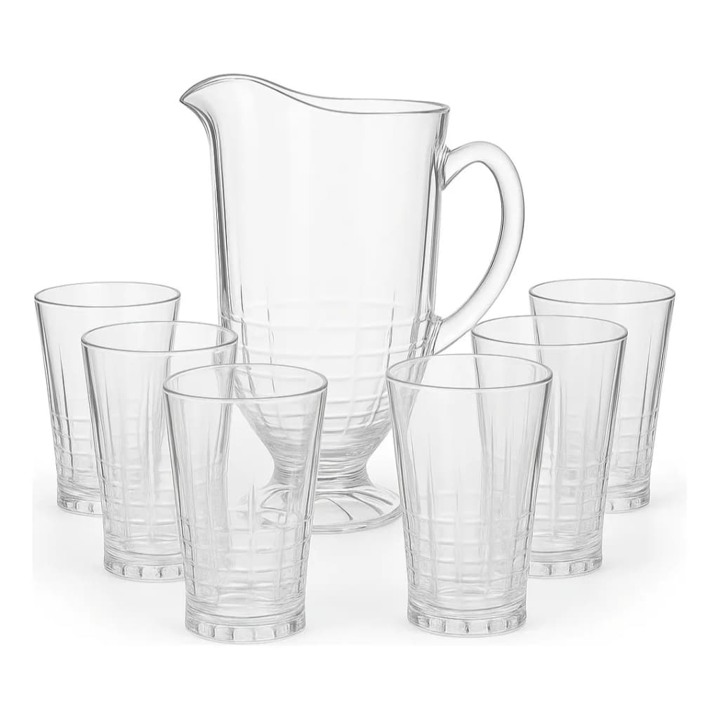 Jogo Jarra 1,7L com 6 Copos 370ml de Vidro Transparente – Elegância e Sofisticação AliDoLado