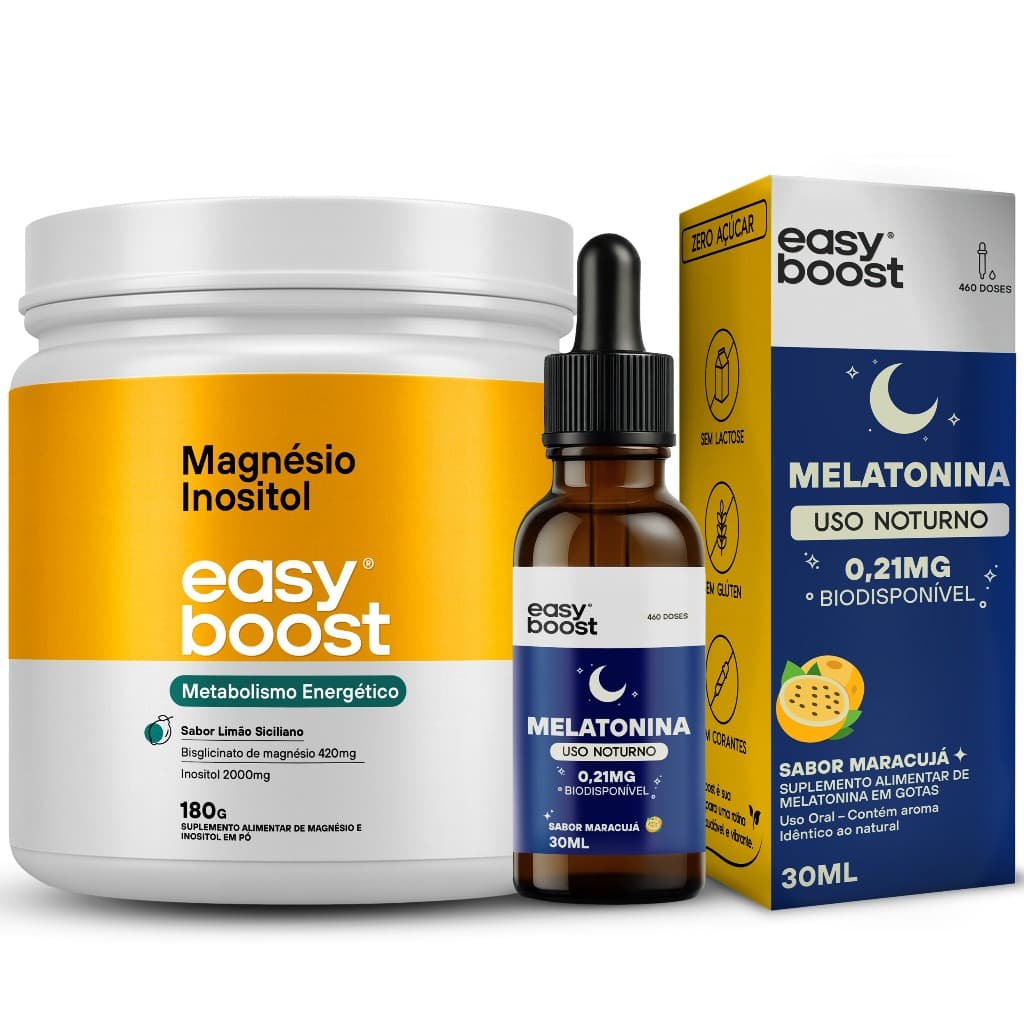 Magnésio Inositol Limão Siciliano Easy Boost 180g + Melatonina gotas | Suplemento Noturno