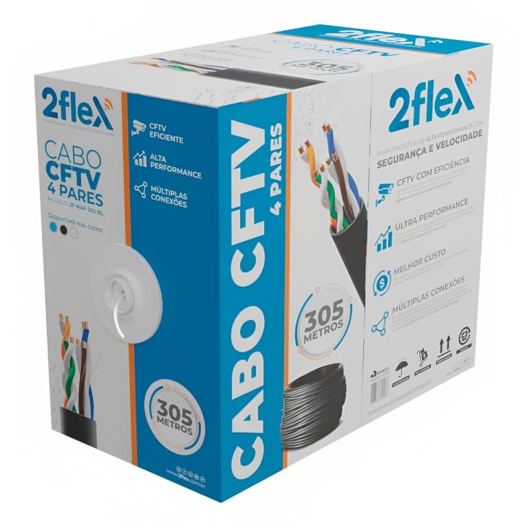 Cabo Rede Utp Lan 4p Cftv Cat5e 4 Pares Cca 305 Metros 2flex - Branco