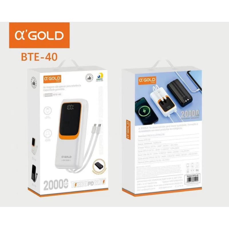Bteria Portátil Power Bank Turbo PD 22.5W Display 20000mAh - Agold - BTE-40