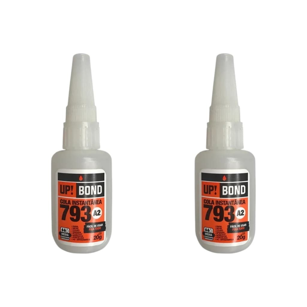 Kit 2 Cola Instantânea Up Bond 793 A2 20g Secagem Ultra Rápida Profissional Artesanato