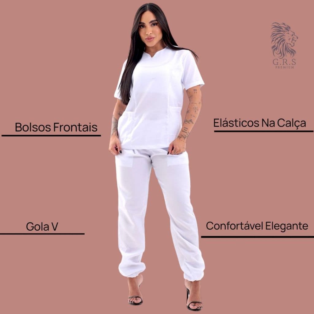Pijama Hospitalar Branco Cirúrgico Scrub Feminino Acinturado Varios Tamanhos