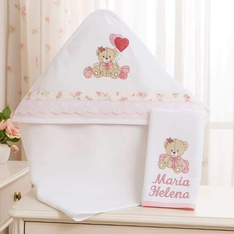 Toalha de Banho com Capuz Bordada Personalizada – Ideal para o Enxoval do Bebê