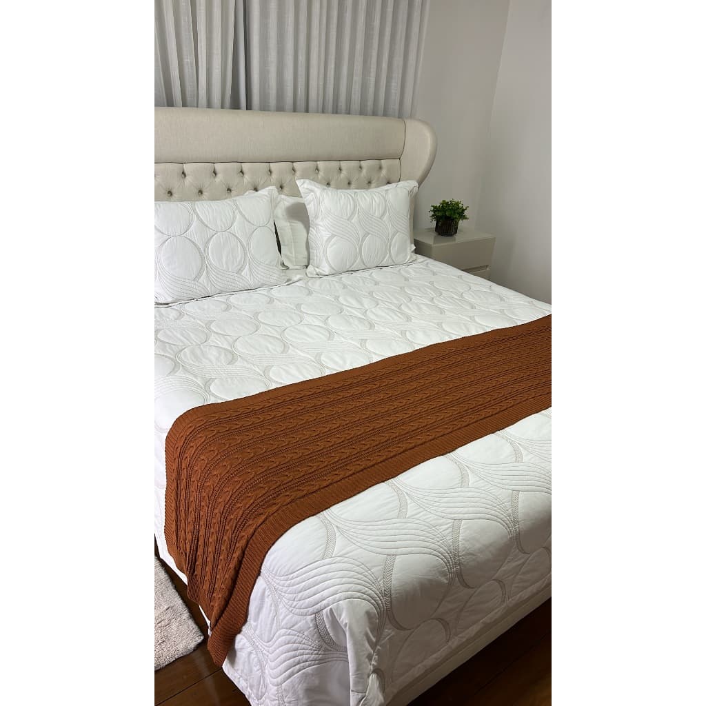 Peseira Manta Trança Tricot Cama Queen 230x60cm Madrid