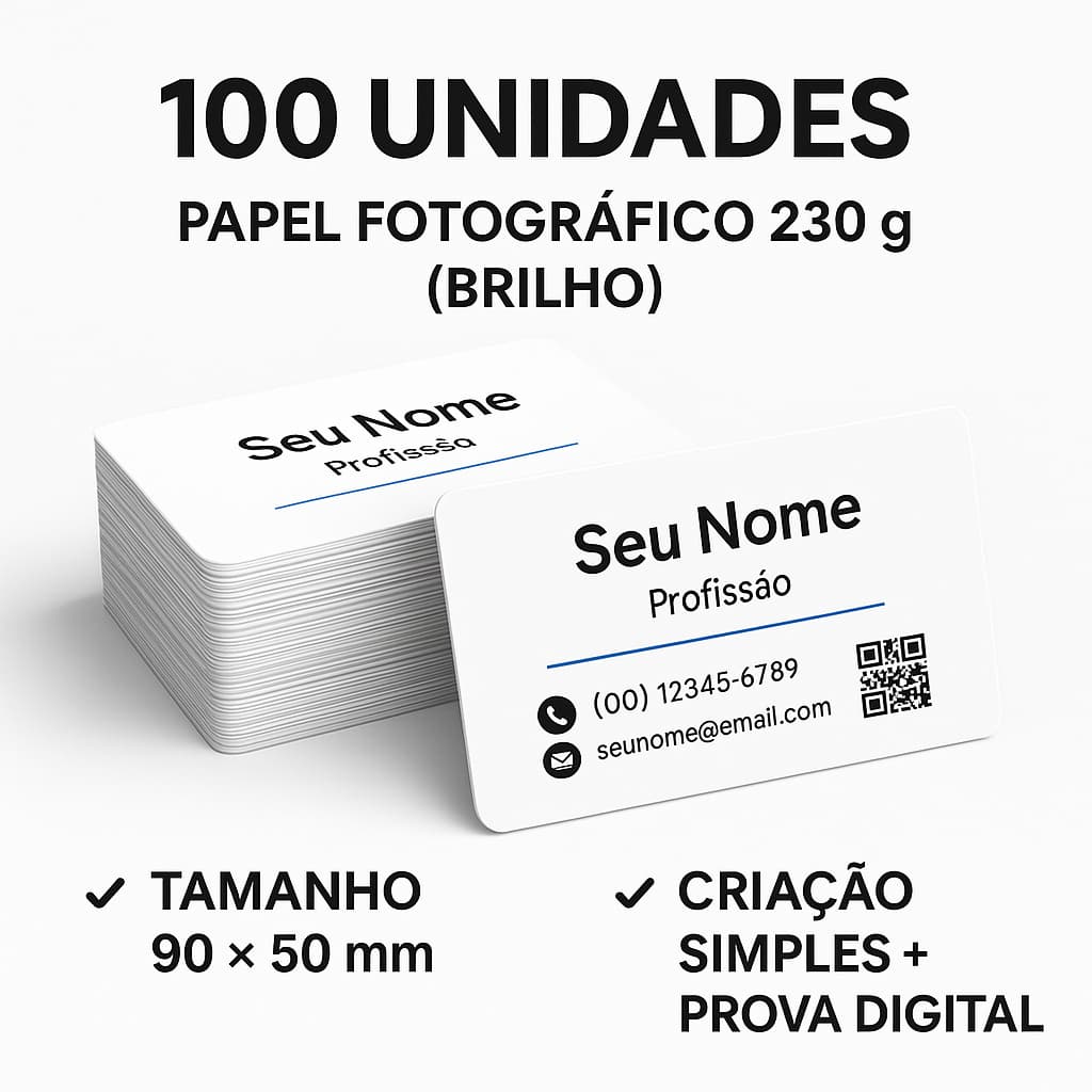 Cartões de Visita – Fotográfico 230g – Brilho – 100 Unid Colorido Só Frente