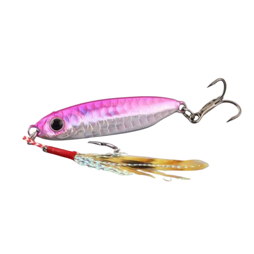 Jig Rosa Com Pena Amarela - Garatéia e Suporte Hook