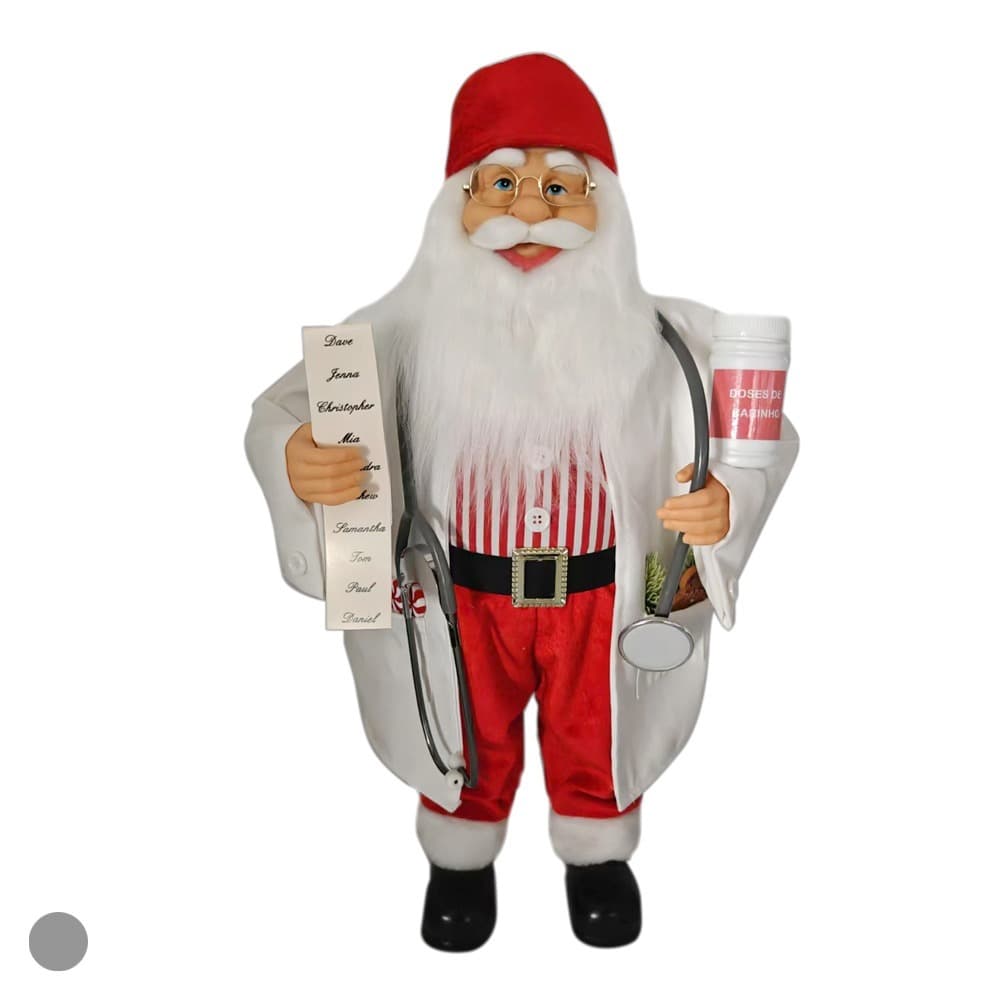 Enfeite Papai Noel Médico Boneco de Natal Doses de Carinho Florarte 45/60cm Decoração de Natal Luxo