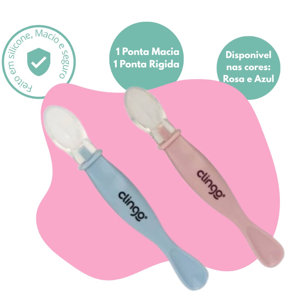 Colher ponta dupla colors para Bebê Silicone Macio, 2 Pontas Funcionais, Ideal para Introdução