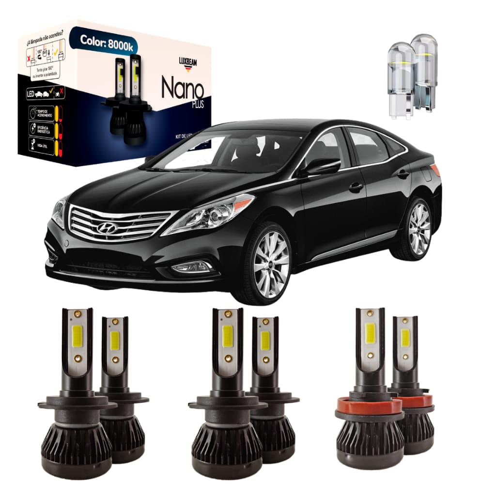 Kit Super Led Plus Azera 2012 A 2017 30w 8000k Luxbeam Lâmpada Farol Alto Baixo Milha