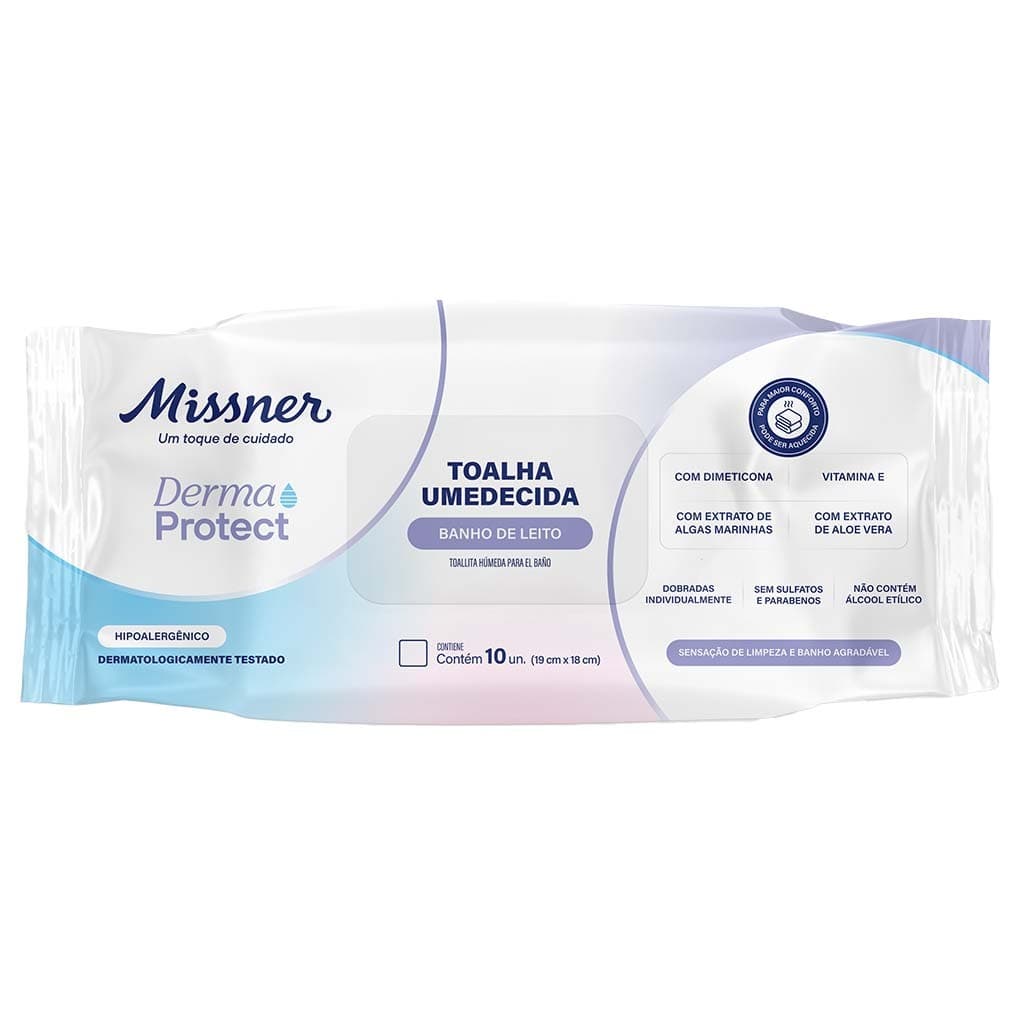 Kit Toalha Umedecida Com 10 Unidades Para Banho De Leito Derma Protect Missner