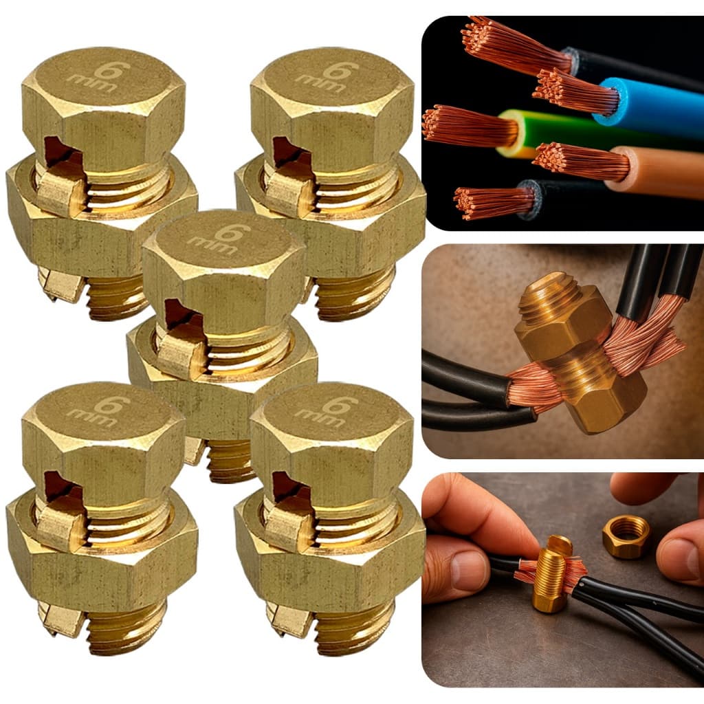 Kit 5 Conector Split Bolt 6mm Parafuso Fendido Derivação Emenda de cabos fios 4mm até 6mm - Atacado