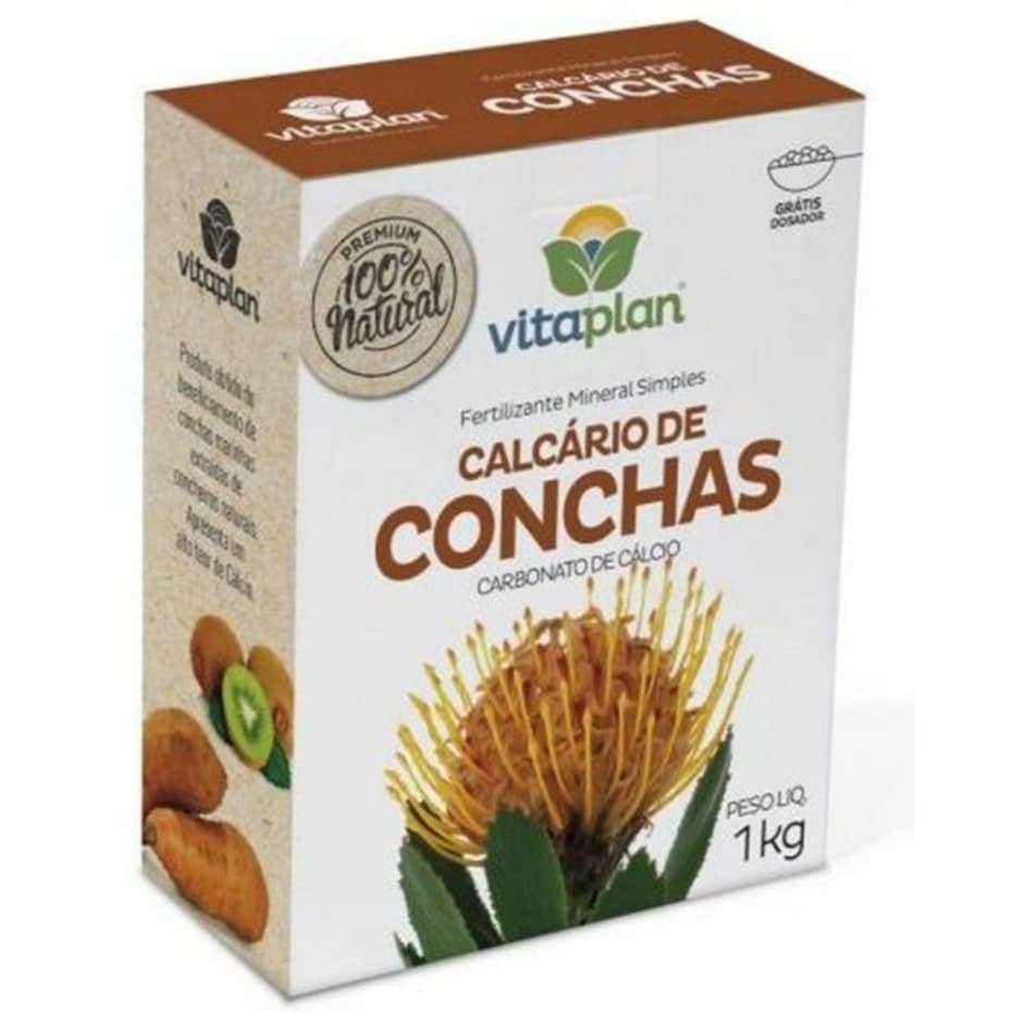 Fertilizante Natural Calcário de Conchas Vitaplan 1kg – Rico em Cálcio para Plantas e Hortas