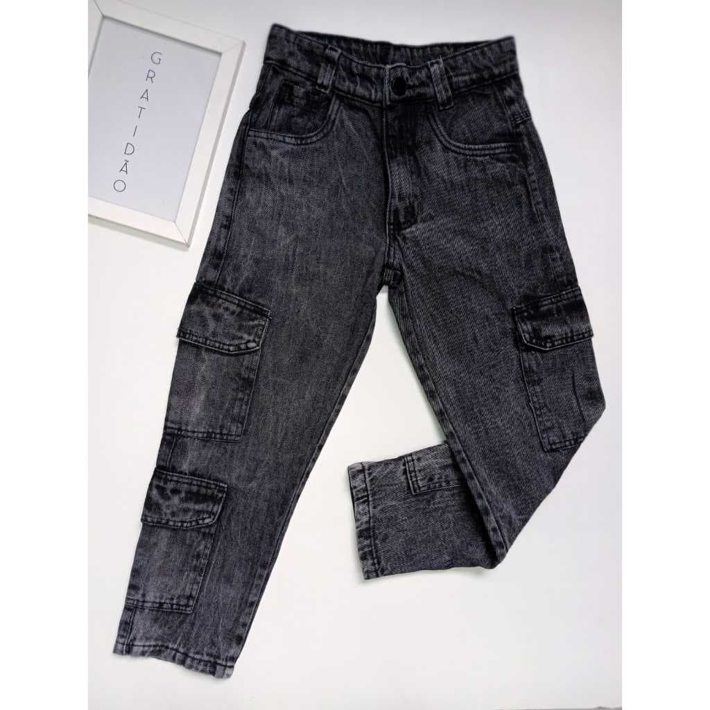 Calça Cargo Jeans 4 Bolso Grafite Infantil Masculina