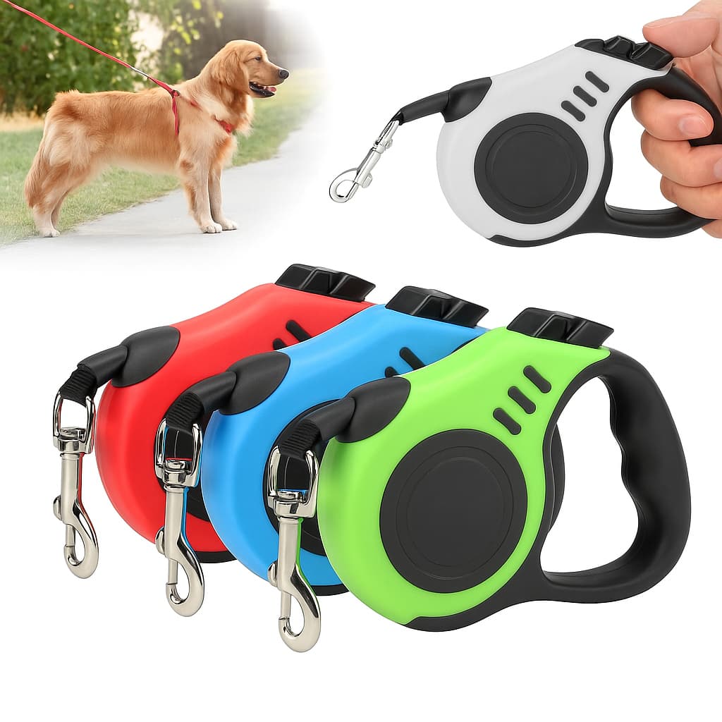 Coleira Guia Retrátil 3/5 Metros Pets Cachorro Cães Gatos Resistente Com Trava Até 11.33kg