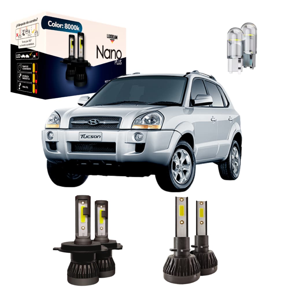 Kit Super Led Plus Tucson 2013 A 2017 30w 8000k Luxbeam Lâmpada Farol Alto Baixo Milha