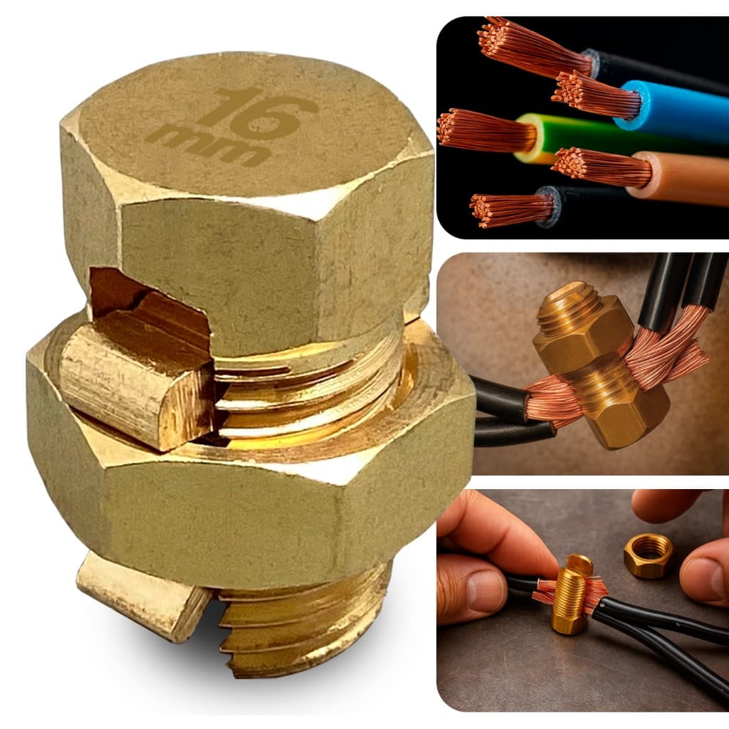 Conector Split Bolt 16mm Aterramento Emenda Elétrica Parafuso Fendido Derivação Aperto Firme Cabos