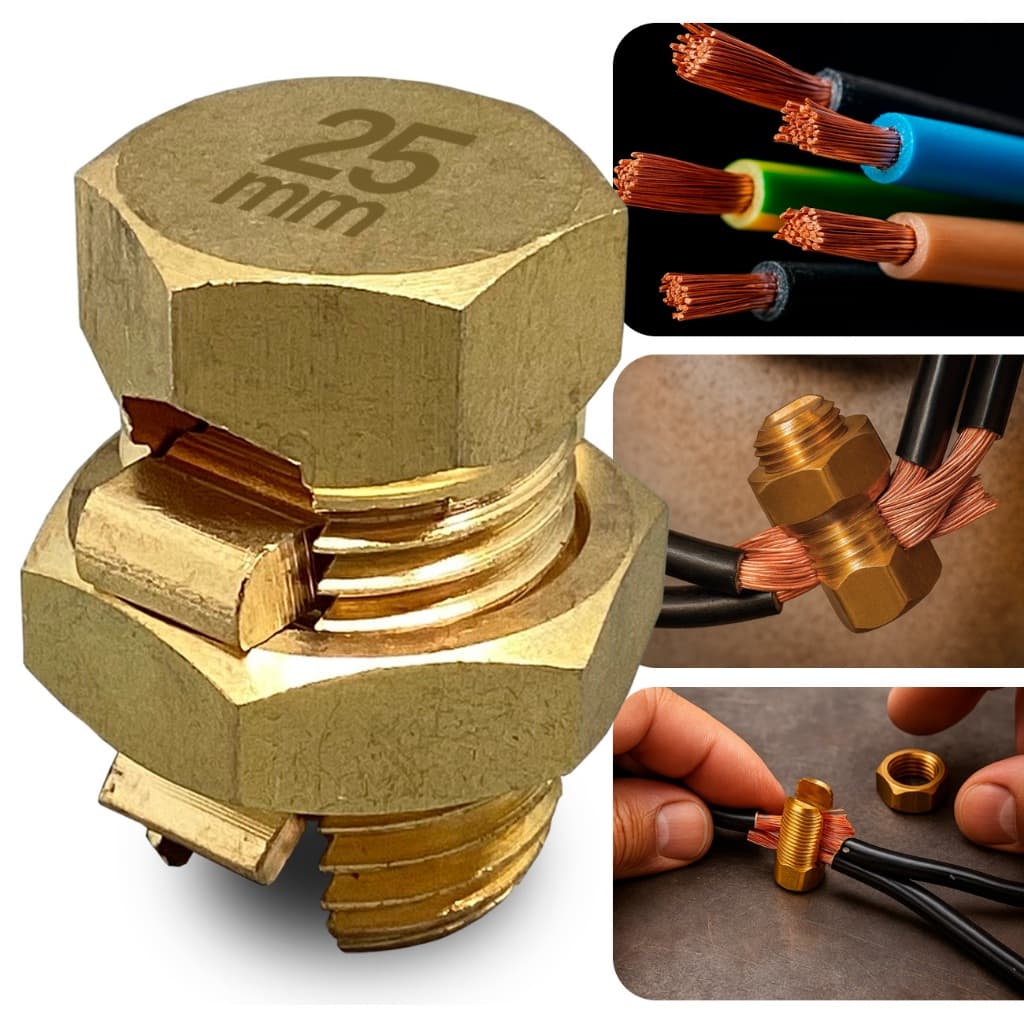 Conector Split Bolt 25mm Parafuso Fendido de Derivação Emenda Cabos e fios Aperto Firme Elétrico