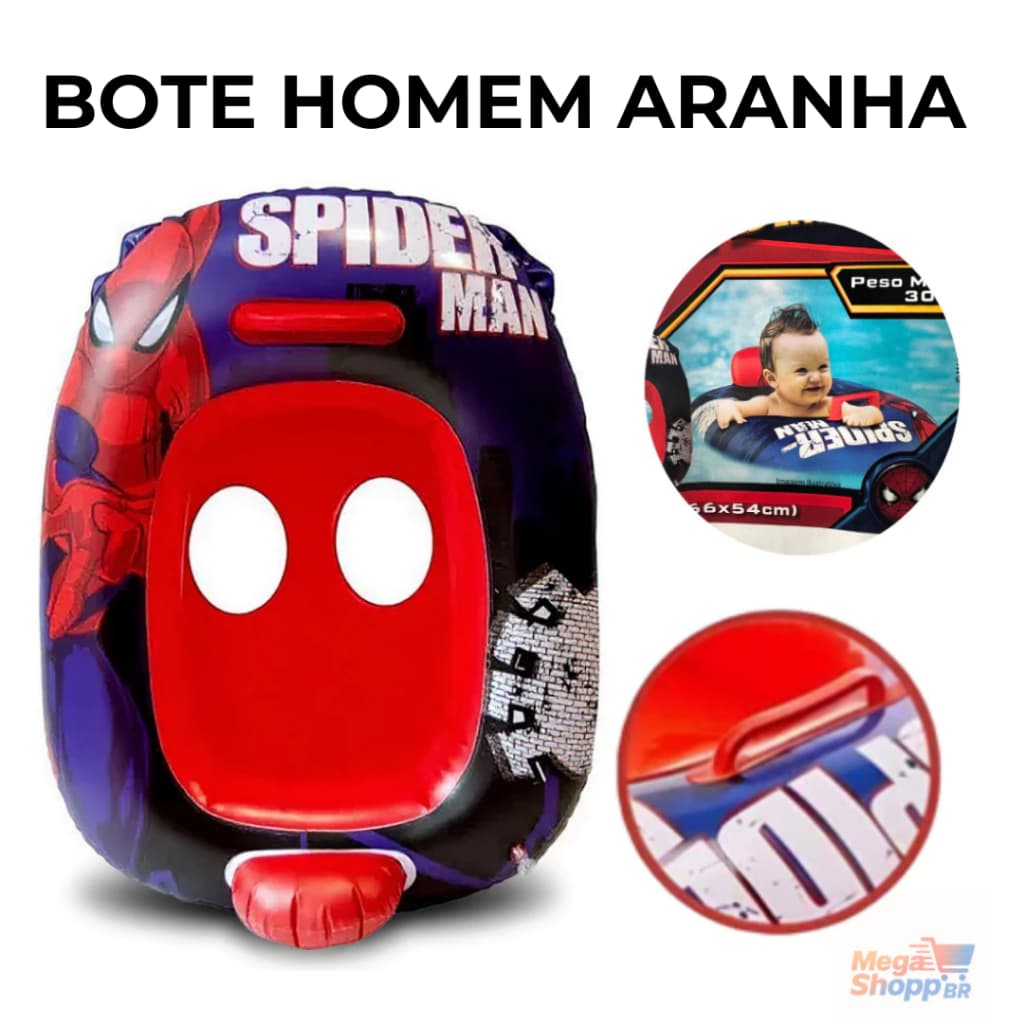 Bote Boia Inflável com Fralda Homem Aranha Segurança Diversão para Crianças na Piscina Praia