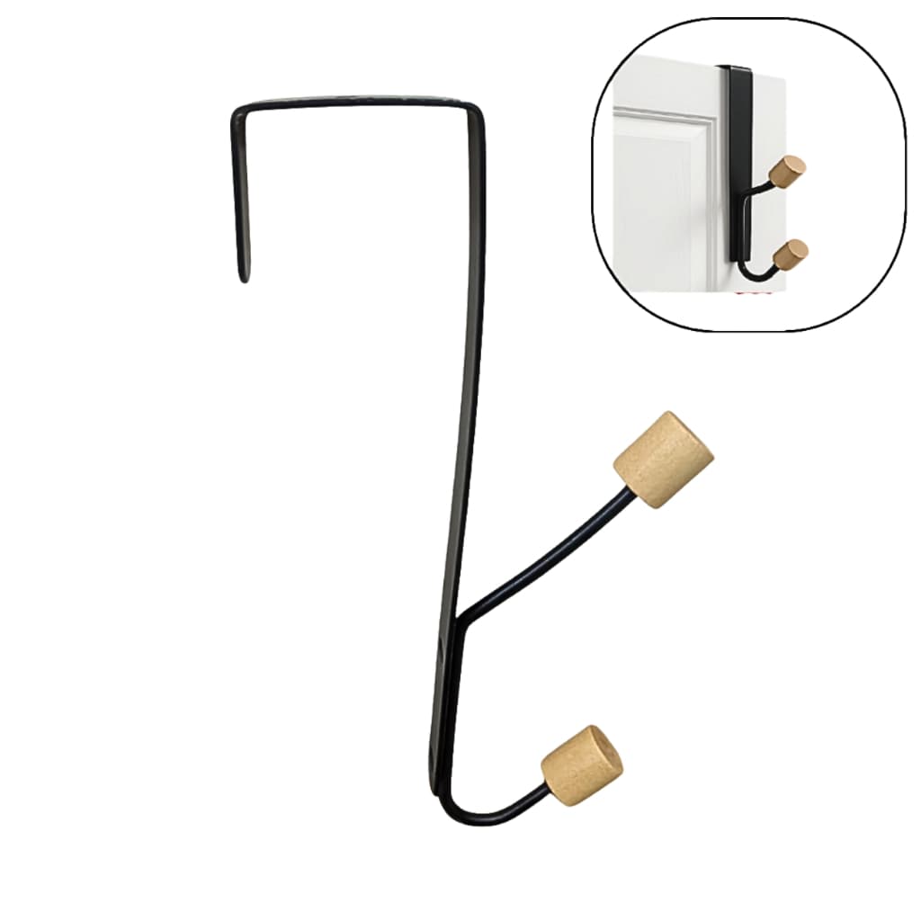 Gancho Duplo de Porta com Ponteiras de Madeira – Suporte para Roupas, Toalhas e Acessórios