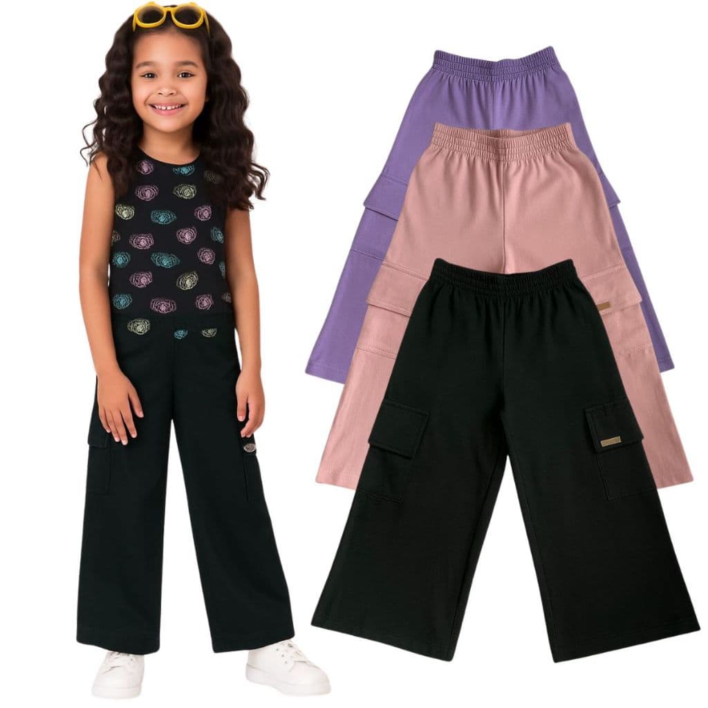 CALÇA WIDE LEG MOLETINHO LEVE INFANTIL MENINA MODINHA