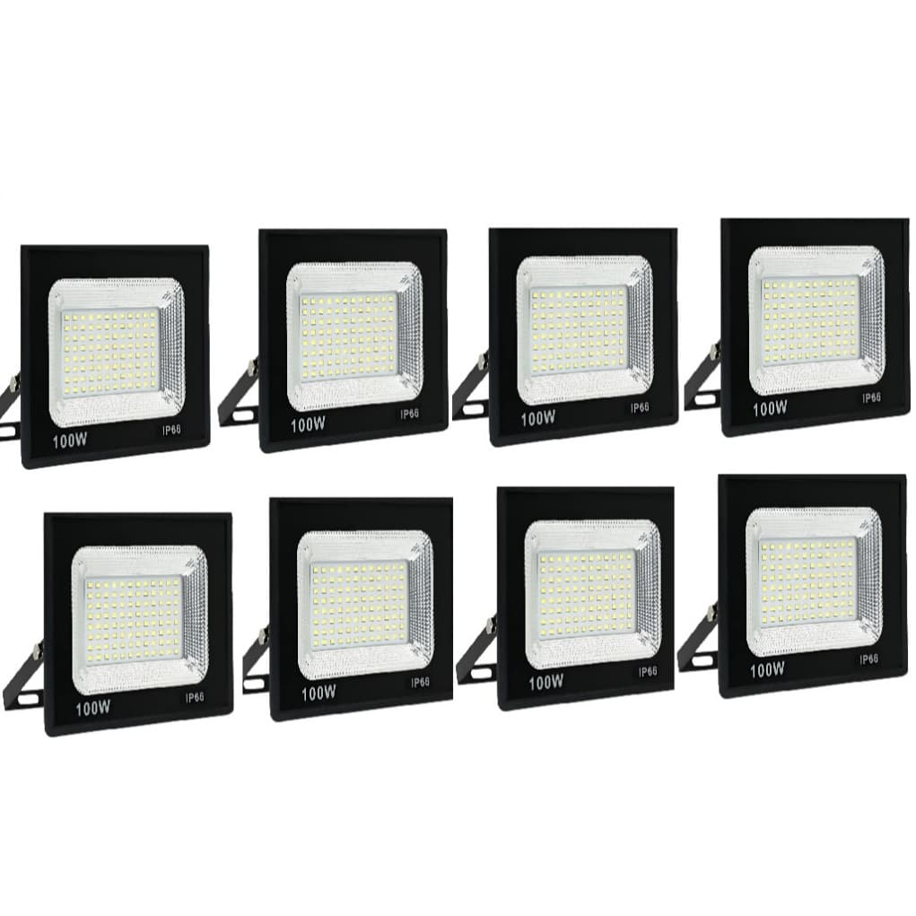 Kit 8 Refletores com Led 100w Branco Frio Bivolt 6500k Prova D'água Resistente Luz forte Casa Empresa Decoração