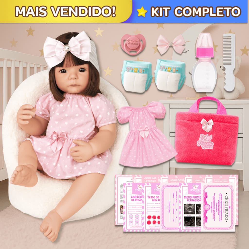 Boneca Bebê Reborn 100% Silicone Realista + Itens Bolsa Maternidade