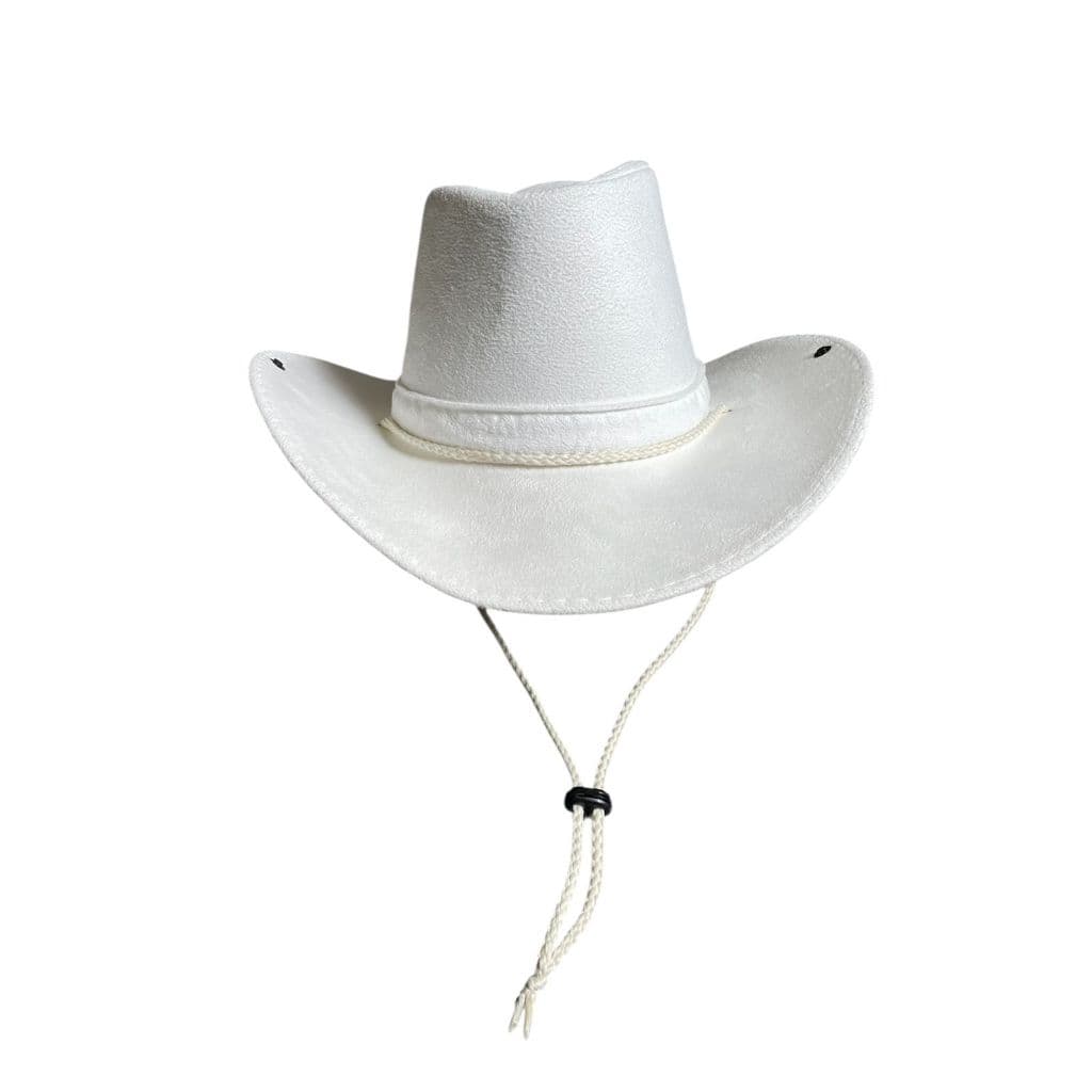 Chapéu Country Camurça Branco Com Cordão Ajuste Pescoço Festa Junina Rodeio Fantasia Unissex