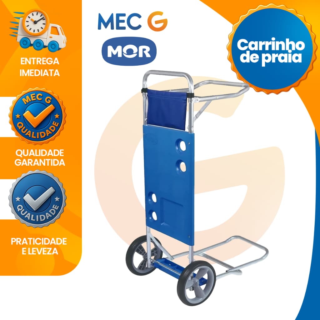 Carrinho de Praia Vira Mesa Cabe 6 Cadeira de Praia e Caixa Térmica Resistente Suporta 20Kg Mor
