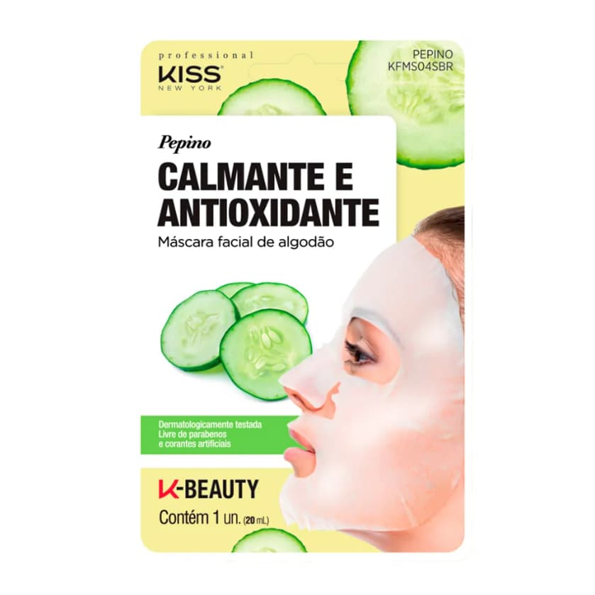 Máscara Facial de Algodão Pepino - Kiss New York - Calmante e Antioxidante