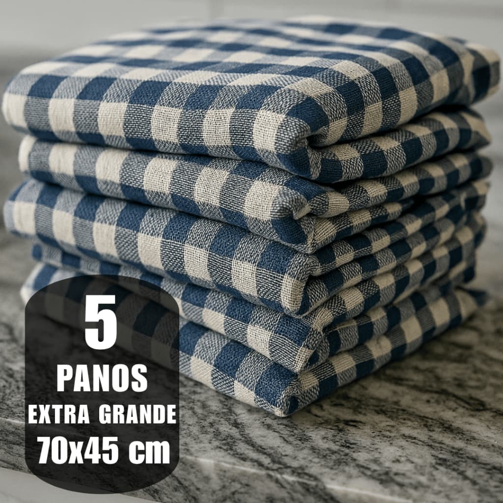 5 Panos de Chão Duplo Xadrez 70×45 cm Algodão Grosso e Macio