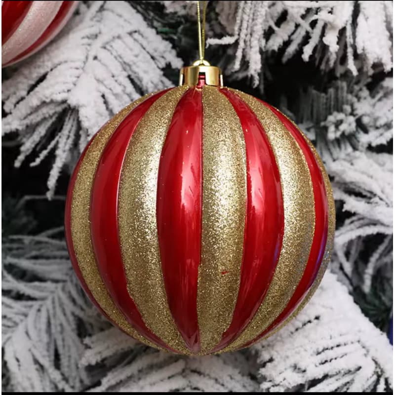 Bolas de Natal 8cm. Vermelho com Dourado . kit com 4 Unidades