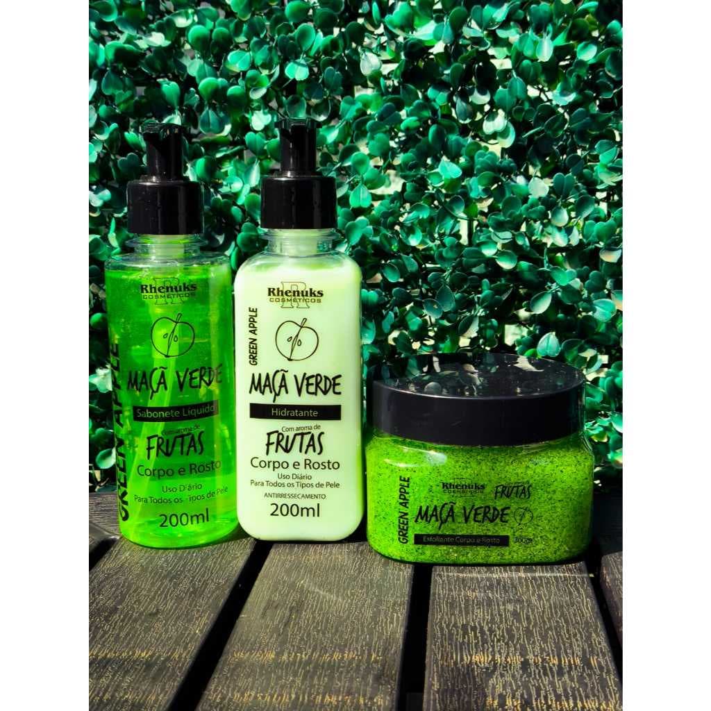 Kit Maça Verde: Sabonete Líquido + Hidratante corporal + Esfoliante corpo e rosto