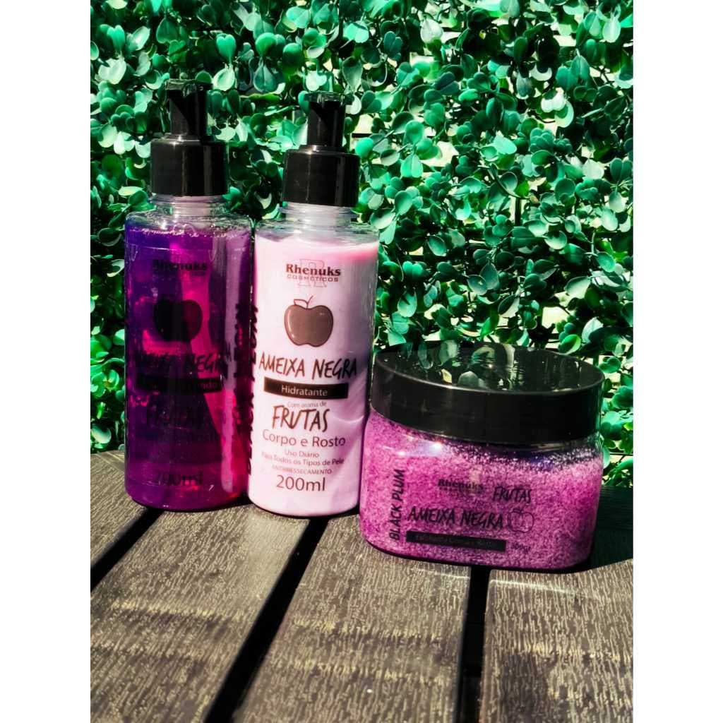 Kit Ameixa Negra: Sabonete Líquido + Hidratante corporal + Esfoliante corpo e rosto