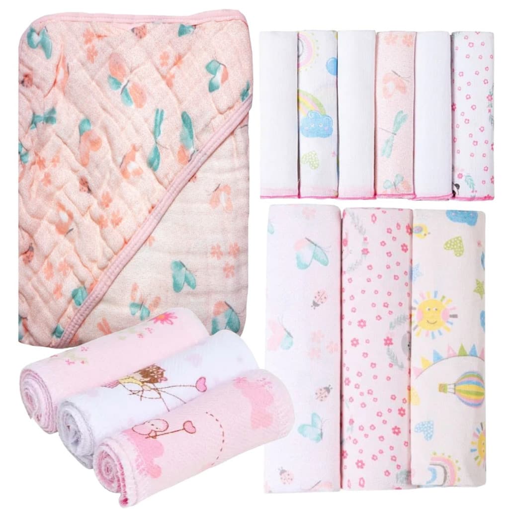 Kit 13 Peças Enxoval de Bebê Recém Nascido Toalha Soft Cueiro Faixa Umbilical