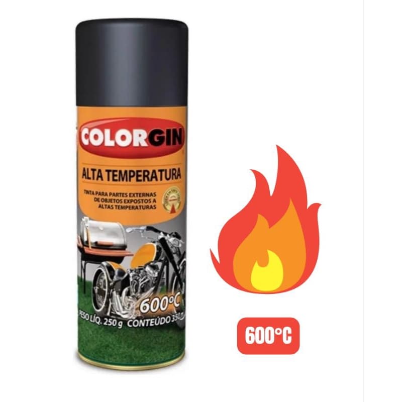 Spray Alta Temperatura Preto Fosco Colorgin 350ML