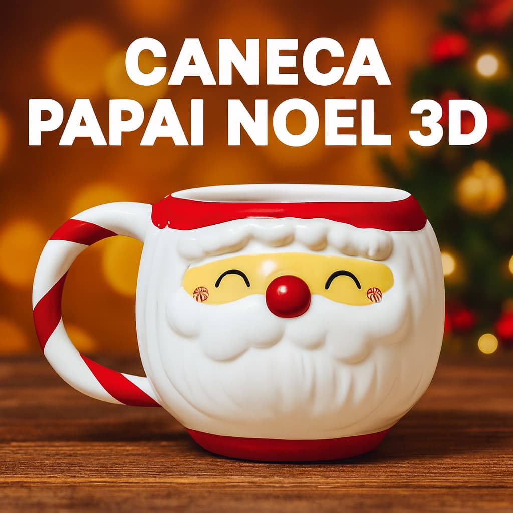 Caneca Papai Noel Natal 400ml 3d Cerâmica Decoração Presente Broglio