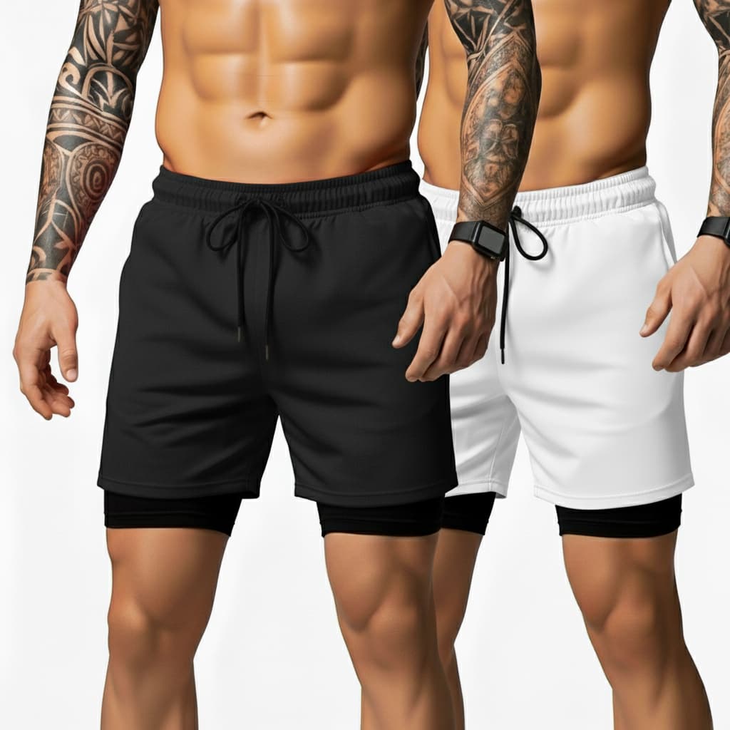 Kit 2 Shorts Masculinos 2 em 1 Dry Fit  Bermudas Forradas com Bolso Interno  Perfeitas para Academia e Corrida